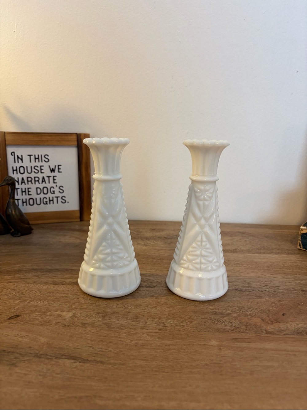 Vintage White Milk Glass Bud Vases – Matching Pair